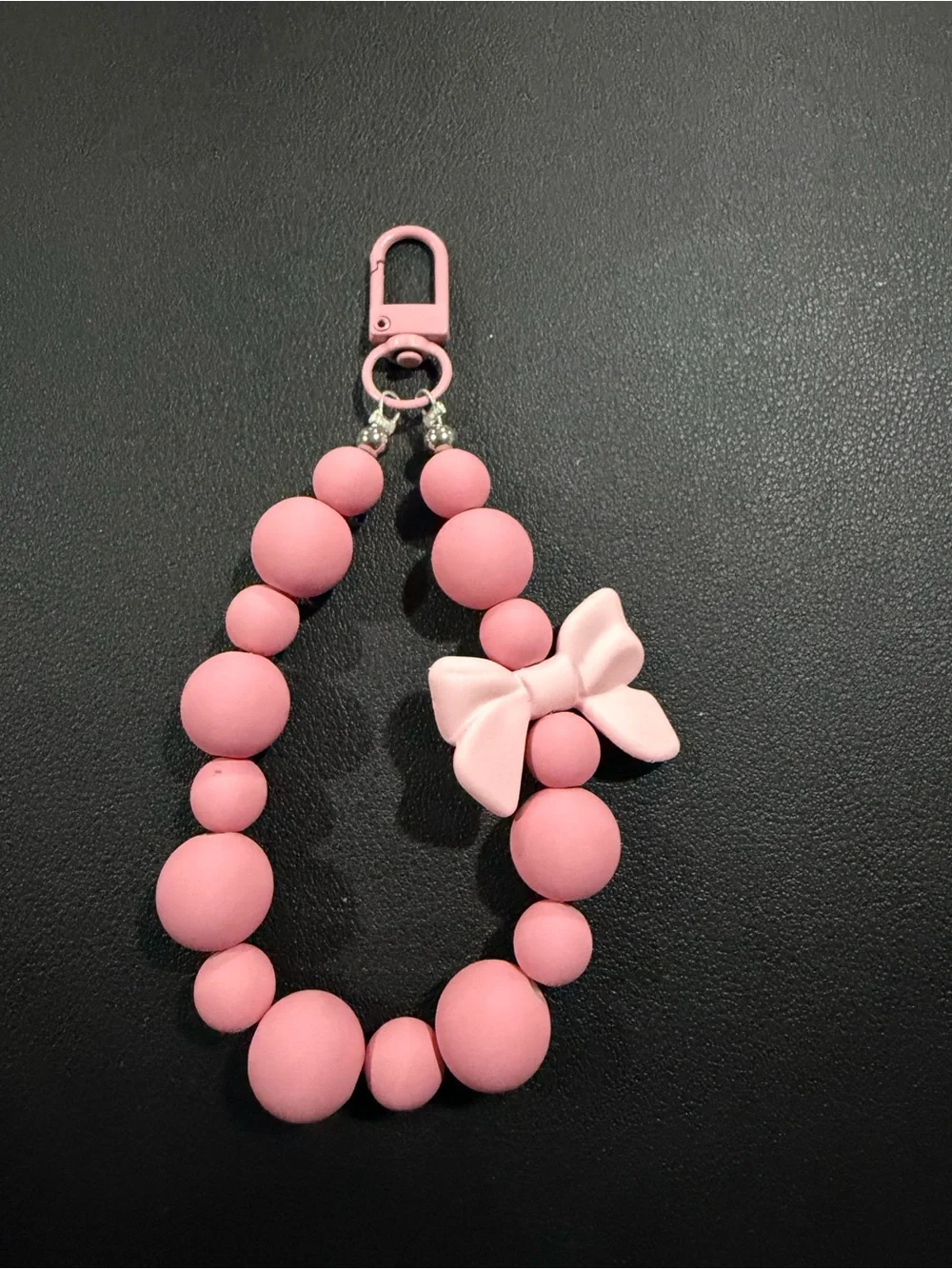 Pink Bow Beaded Keychain Wristlet for Kids